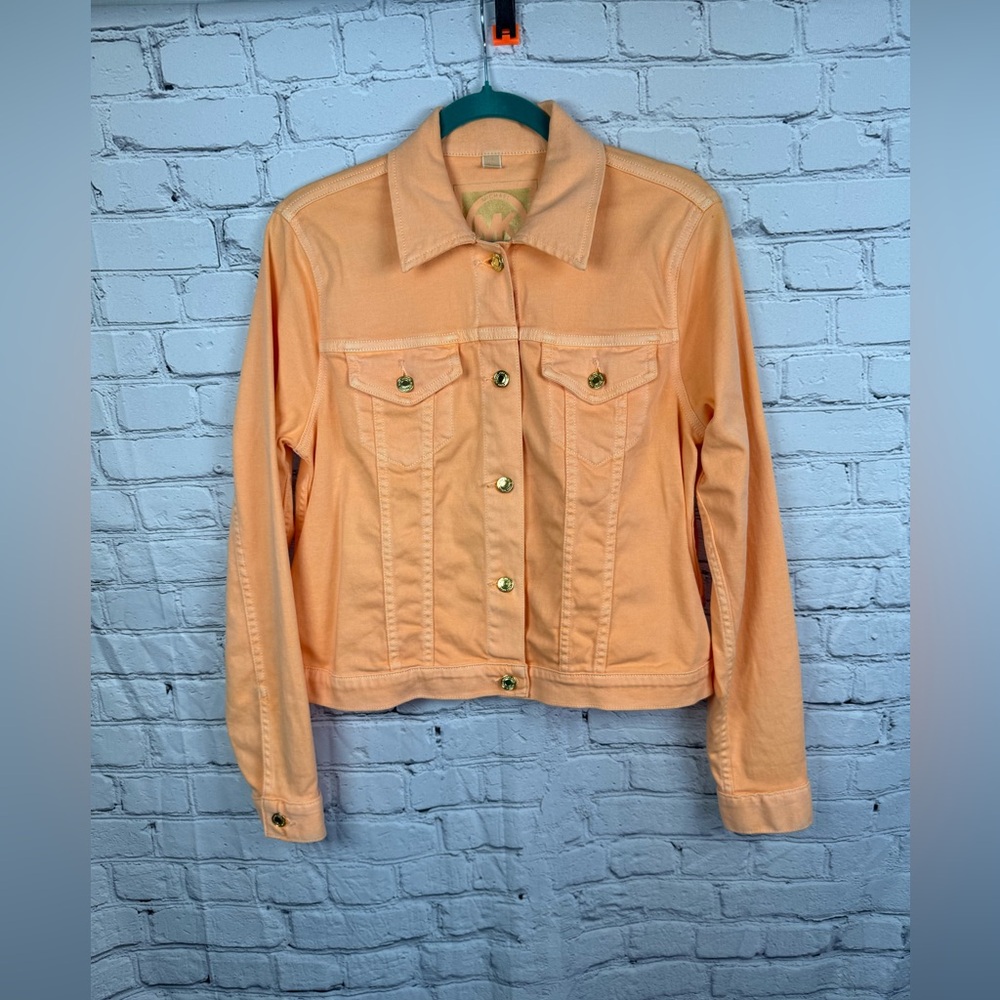 Michael Kors peach denim jacket with gold buttons